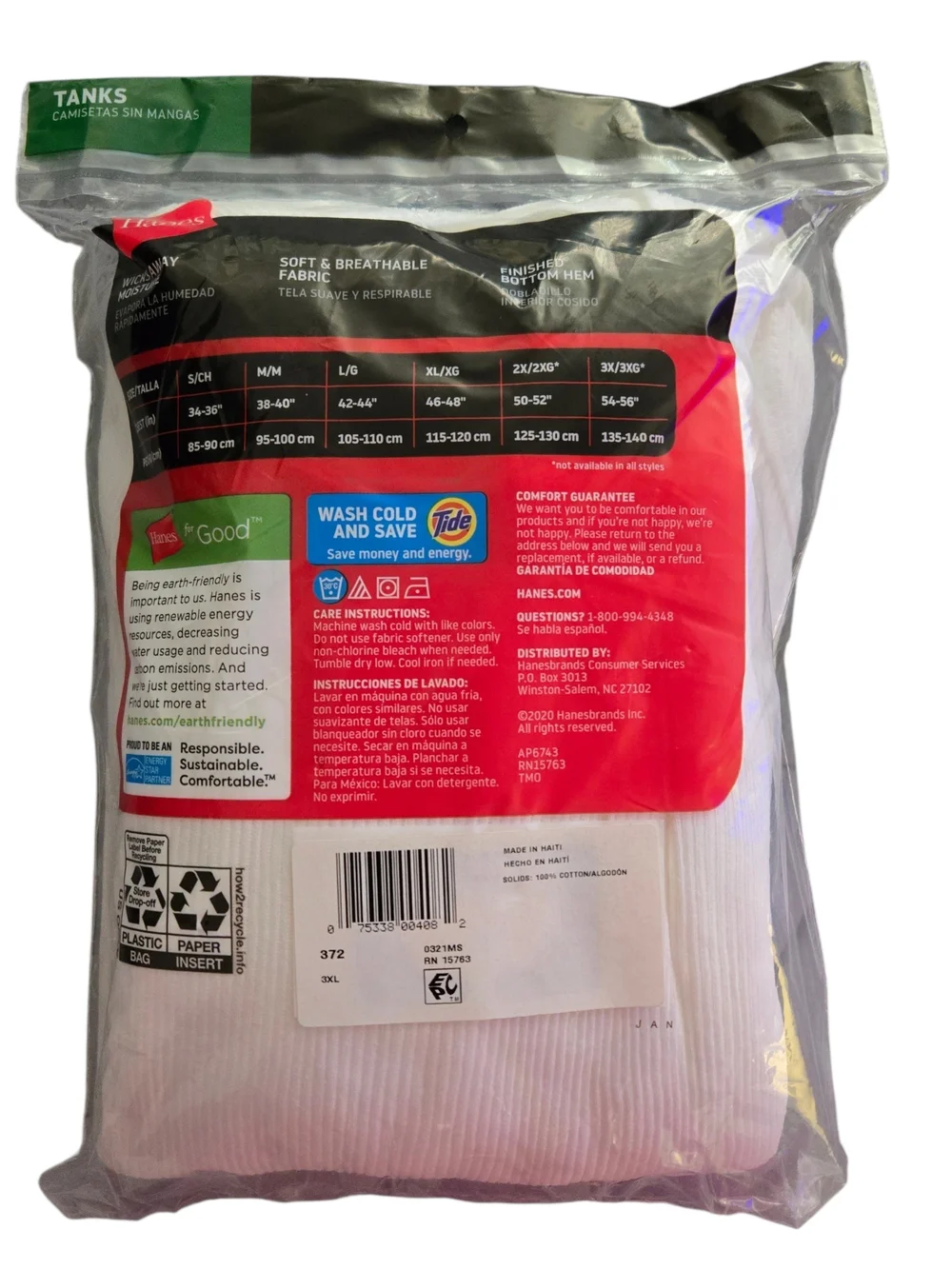 Hanes Tagless Breathable Soft Wicking Cool Cotton White Tanks - 3 Pk - 3XL